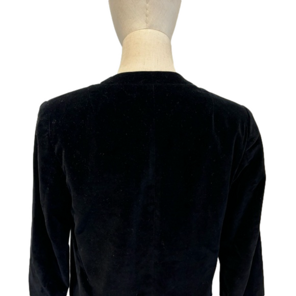 90s NEIL MARTIN BLACK VELVET BLAZER COTTON CROPPED COLLARLESS & 3/4 SLEEVES SZ 8 - Picture 5 of 9